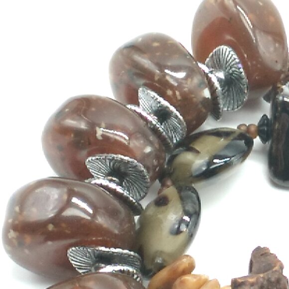 Treska Tribal Double Strand Beaded Necklace Earth Tones Signed - Picture 16 of 16